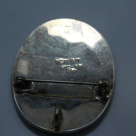 Mexican Taxco Turquoise Warrior Face Brooch/Pendant Sterling Silver - Picture 3 of 4